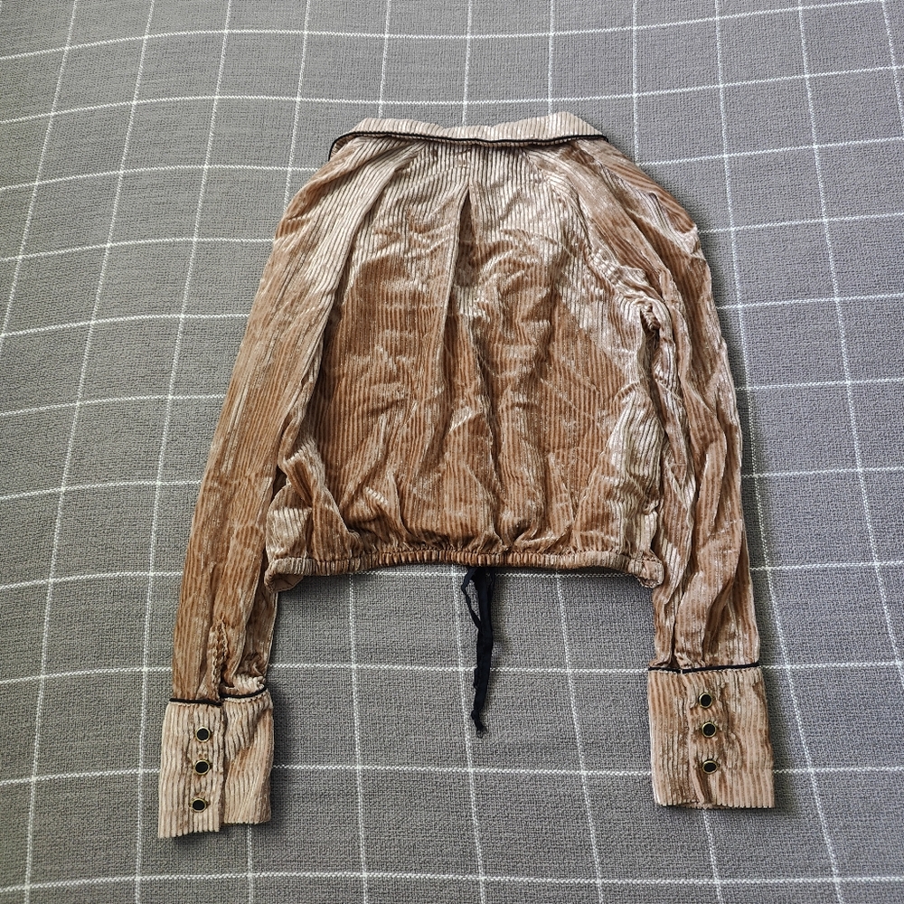 Free People Aspen Nights Velvet Button Down Long Sleeve Velour Blouse - Picture 7 of 9